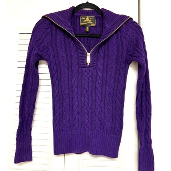 Lauren Ralph Lauren  Purple Cable Knit Cotton 1/4 Zip Sweater XS Like new! - Picture 1 of 7